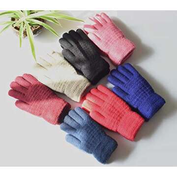 Winter Gloves for Boys Girls - Kids Warm Knit Thermal Cable Knitted Gloves Pink Wool Fleece Lined Mittens for Cold Weather