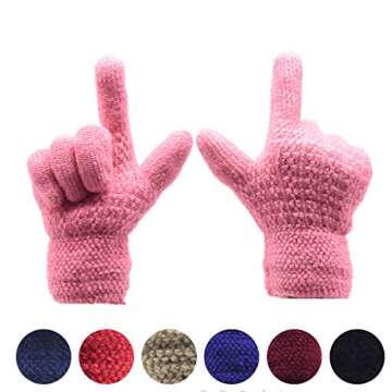 Winter Gloves for Boys Girls - Kids Warm Knit Thermal Cable Knitted Gloves Pink Wool Fleece Lined Mittens for Cold Weather