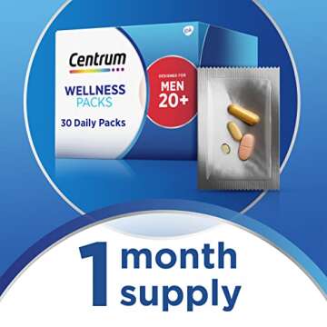 Centrum Wellness Packs Daily Vitamins for Men in Their 20s, Men's Vitamins with a Complete Multivitamin, Vitamin B-Complex, Vitamin D3 25mcg, Turmeric Complex - 30 Packs/1 Month Supply