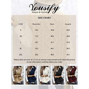 Yousify Women Cable Knit Oversize Sweater Vest V Neck Sleeveless Vintage Loose Sweaters Tops Beige