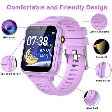 Kids Smart Watches Girls Gifts Age 3-12, Smart Watch for Kids with 24 Games Camera Video Recorder Music Player Alarm Calculator Stopwatch Flashlight Pedometer Gift Toys for Girls Ages 5 6 7 8 9 10