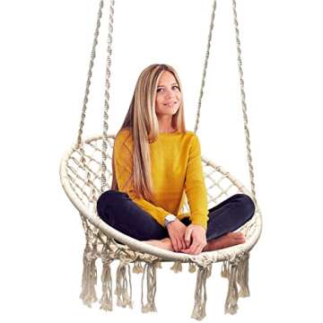 Sorbus Stylish Boho Swing Chair- Premium Cotton Ceiling Chair for Durability- Decorative Macrame Hanging Hammock Chair - Use Indoor, Outdoor, Chair, Patio, Porch, Garden, Meditation, Gifts- Max 250Lbs