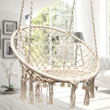 Sorbus Stylish Boho Swing Chair- Premium Cotton Ceiling Chair for Durability- Decorative Macrame Hanging Hammock Chair - Use Indoor, Outdoor, Chair, Patio, Porch, Garden, Meditation, Gifts- Max 250Lbs