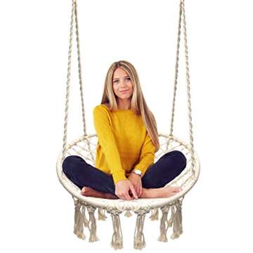 Sorbus Stylish Boho Swing Chair- Premium Cotton Ceiling Chair for Durability- Decorative Macrame Hanging Hammock Chair - Use Indoor, Outdoor, Chair, Patio, Porch, Garden, Meditation, Gifts- Max 250Lbs