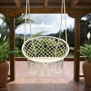 Sorbus Stylish Boho Swing Chair- Premium Cotton Ceiling Chair for Durability- Decorative Macrame Hanging Hammock Chair - Use Indoor, Outdoor, Chair, Patio, Porch, Garden, Meditation, Gifts- Max 250Lbs