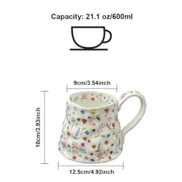 Large Ceramic Coffee Mug Cute Flower with Handmade Big Handle, 21.1oz/600ml Girly Pink Floral Tea Cup for Women Gift, Novelty Irregular Oversized Christmas Mugs for Latte Tea Milk Cocoa