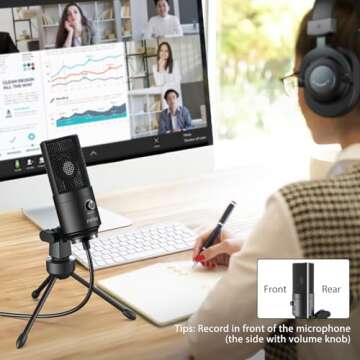 FIFINE USB Microphone, Metal Condenser Recording Microphone for Laptop MAC or Windows Cardioid Studio Recording Vocals, Voice Overs,Streaming Broadcast and YouTube Videos-K669B