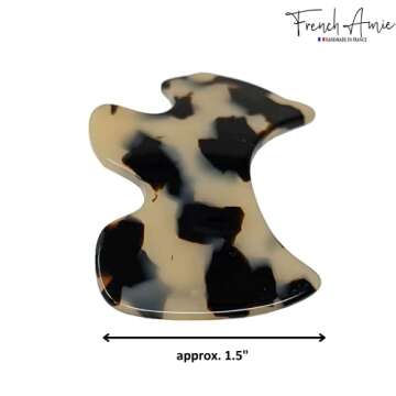 French Amie Scottish Puppy White Tokyo Small 2” Celluloid Handmade Automatic Hair Clip Barrette for Women and Girls, Made in France