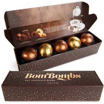 Bombombs Hot Chocolate Bombs, Classic Milk Chocolate Cocoa Bomb Gift Set, Includes Fudge Brownie and Caramel Candy Cocoa Bombs Filled with Marshmallows, Set of 5