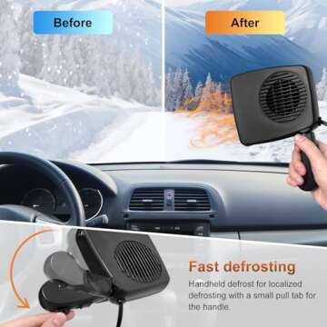 LARDERGO 12V 200W Car Heater & Cooling Fan - Rapid Windscreen Defogger & Window Defroster for Winter & Humid Weather - Safe & Portable with Cigarette Lighter Plug-In for All Cars - Black/Gray