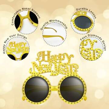 Leetous New Years Eve Party Supplies Decorations 2025 - 8 Pack, Happy New Year Glasses Party Favors, Festival Eyewear Eyeglasses Photo Booth Props Gifts for Costume Outfit