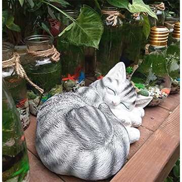 EatingBiting 9.8" Large Outdoor Garden Lawn Statue Ornament Sculpture Sleeping Kitten Cat Decor Memorial Outdoor Statue Remembrance Animal Sculpture Grave Marker Stone Figurine to Honor Cherished Pet