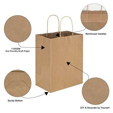 Toovip 90 Pack Plain Brown Kraft Paper Bags with Handles Bulk, Multiple 3 Assorted Sizes Gift Bags for Favors Grocery Retail Party Birthday Shopping Business Goody Craft Merchandise Take Out Sacks