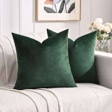 Set of 1 Soft Velvet Dark Green Decorative Throw Pillow Covers 18x18 Inch for Couch Bed Sofa, Aesthetic Modern Farmhouse Boho Home Decor, Cute Cushion Case 45X45 cm