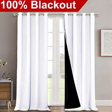 NICETOWN Room Warming Full Shading Curtains for Windows, Super Heavy-Duty Black Lined Blackout Curtains for Bedroom, Privacy Assured Window Treatment (White, Pack of 2, 52 inches W x 95 inches L)