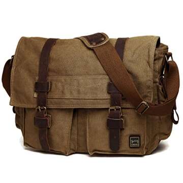 Berchirly Mens Military Canvas Messenger Bag Crossbody College Shoulder Bags Sling Satchel For 17.3Inch Laptop