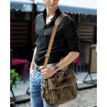 Berchirly Mens Military Canvas Messenger Bag Crossbody College Shoulder Bags Sling Satchel For 17.3Inch Laptop