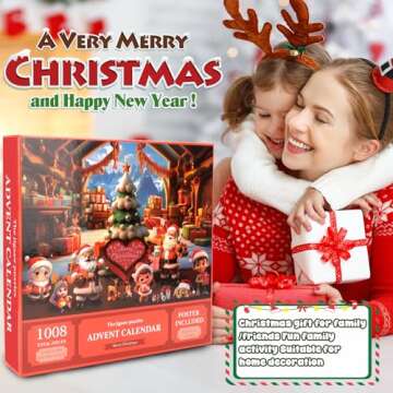 Advent calendar Jigsaw puzzle 2024, 24 Days of Christmas Countdown Family Fun Activity Jigsaw Puzzle with 1008 Pieces for Adults and kids, Can be Used As Xmas present and Home Decoration(tree house)