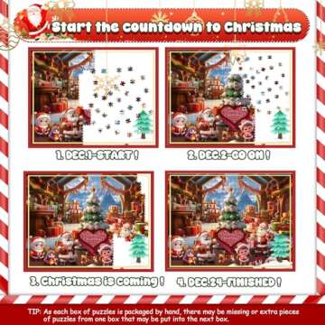 Advent calendar Jigsaw puzzle 2024, 24 Days of Christmas Countdown Family Fun Activity Jigsaw Puzzle with 1008 Pieces for Adults and kids, Can be Used As Xmas present and Home Decoration(tree house)