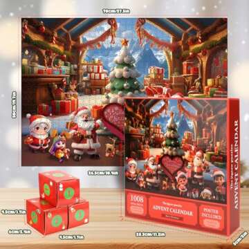 Advent calendar Jigsaw puzzle 2024, 24 Days of Christmas Countdown Family Fun Activity Jigsaw Puzzle with 1008 Pieces for Adults and kids, Can be Used As Xmas present and Home Decoration(tree house)