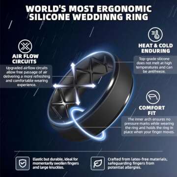 Egnaro Inner Arc Ergonomic Breathable Design, Silicone Rings Mens with Half Sizes, 7 Rings / 4 Rings / 1 Ring Rubber Wedding Bands, 8.5mm Wide-2mm Thick