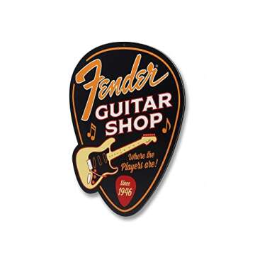 Fender Guitar Shop Pick-Shaped Metal Sign - Vintage Fender Sign for Music Room or Man Cave