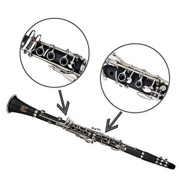 Rhythm Bb Clarinet 17 Nickel Keys Black Bb Clarinet - Woodwind Band & Orchestra Musical Instruments for Beginners, Includes Clarinet, Clarinet Case, Stand