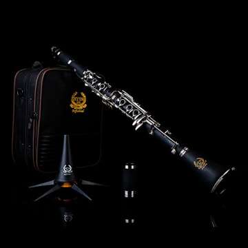 Rhythm Bb Clarinet 17 Nickel Keys Black Bb Clarinet - Woodwind Band & Orchestra Musical Instruments for Beginners, Includes Clarinet, Clarinet Case, Stand