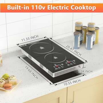 2 Burner Electric Cooktop, 12 Inch Electric Stove Top, Built-in Electric Cooktop with Sensor Touch Control, Timer & Child Lock Included, Keep Warm, 9 Power Levels, 1600W, 110V (Include Plug)