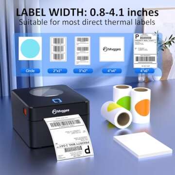 Mvgges Bluetooth Shipping Label Printer, Thermal Label Printer 4x6 for Shipping Packages, Support Windows, Mac, iOS, iPhone, Android, Used for Amazon, Ebay, Shopify, Etsy, UPS, USPS,Matte Black