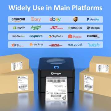 Mvgges Bluetooth Shipping Label Printer, Thermal Label Printer 4x6 for Shipping Packages, Support Windows, Mac, iOS, iPhone, Android, Used for Amazon, Ebay, Shopify, Etsy, UPS, USPS,Matte Black