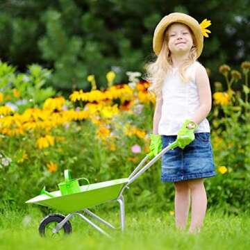 Altdorff Kids Wheelbarrow Set Metal, Child Wheel Barrel Green Easy to Assemble and Kids Gardening Tools Kit, Garden Toys with Small Wheel Barrow, Outdoor Indoor Toys Gift for Children