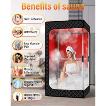 KASUE Upgraded Infrared Sauna Box for Relaxation,Detoxification,Portable Steam Sauna for Home with XL Steamer,Folding Chair,Multiple Layered Full Body Sauna Tent for Spa,Indoor,Outdoor,Gym-Black