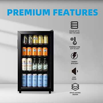 WANAI Mini Fridge Cooler 125Cans Beverage Refrigerator Glass Door Beverage Cooler for Beers Wine Juicer Cooler Adjustable Shelves LED Lights for Home, Office or Bar