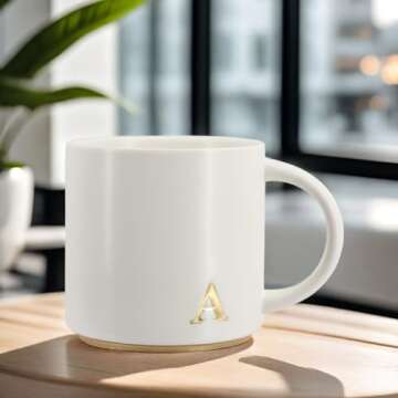 COLLECTIVE HOME - Monogram Ceramic Mugs, 15 oz Golden Initial Coffee Cups, Elegant Capital Alphabet Tea Mugs, Elegant Personalized Mug with Gift Box, Luxurious Cups for Office and Home (A)