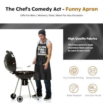 Funny Cooking Aprons for Men - Dad Gifts, Perfect Fathers Day, Birthday, Christmas Gifts for Men Dad Brother Boyfriend Husband, Unique Grilling Chef Apron for Men