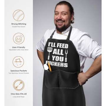 Funny Cooking Aprons for Men - Dad Gifts, Perfect Fathers Day, Birthday, Christmas Gifts for Men Dad Brother Boyfriend Husband, Unique Grilling Chef Apron for Men