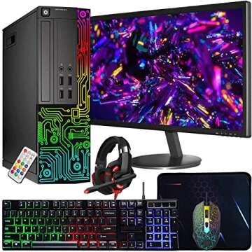 Dell Optiplex Small Desktop Computer (SFF) PC | Quad Core Intel i5 (3.2GHz) | 16GB DDR3 RAM | 512GB SSD | 24 Inch Monitor | RGB Gaming Keyboard & Mouse, Headset | Windows 10 Pro (Renewed)