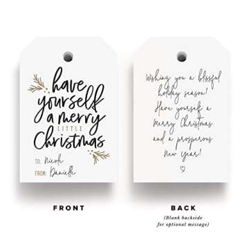 Bliss Collections Merry Little Christmas Tags, Pack of 50, Gold and Black, Holiday ’Tis The Season Events, Parties and Celebrations - Great for Seasonal Favors