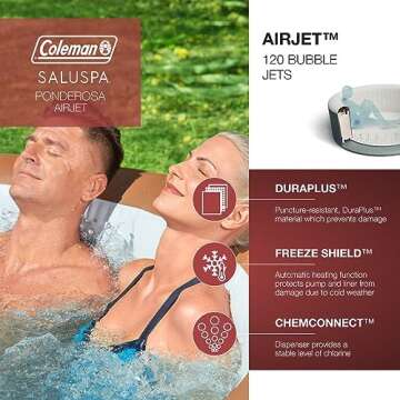 Coleman SaluSpa Ponderosa AirJet 2 to 4 Person Inflatable Hot Tub Round Portable Outdoor Spa with 120 Soothing Jets with Cover, Orange