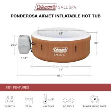 Coleman SaluSpa Ponderosa AirJet 2 to 4 Person Inflatable Hot Tub Round Portable Outdoor Spa with 120 Soothing Jets with Cover, Orange