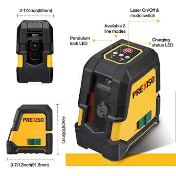 PREXISO Laser Level Self Leveling - 100Ft Rechargeable Cross Line Laser, Green Line leveler Tool for Construction, Floor Tile, Home Renovation with Magnetic Pivoting Base, Target Plate & Portable Bag