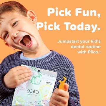 Piico Unflavored Kids Floss - No Fluoride Dual Line Dental Floss Picks - Fun Oral Care in Colorful Floss Sticks Design - Kids Flossers Avoid Tooth Decay & Gum Disease - 80 Count Dino