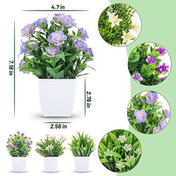 Der Rose 4 Pack Small Fake Plants Mini Artificial Faux Plants with Flowers for Home Room Farmhouse Bathroom Decor Indoor