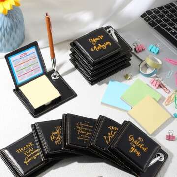 Tenceur Appreciation Sticky Note Holder, Appreciation Gifts Bulk for Employees Coworkers Teacher,Thank You Gifts Sticky Notes Pen Holder with PU Leather Box for Office Team Nurse Gifts(30 Pcs)