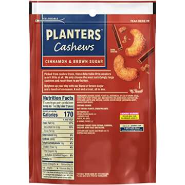 PLANTERS Cashews Cinnamon & Brown Sugar, Party Snacks, 5 Oz Bag (Pack of 5)