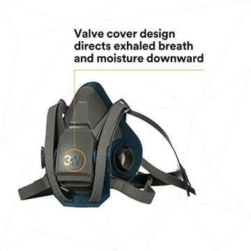 3M Rugged Comfort Quick Latch Half Facepiece Reusable Respirator 6501QL, NIOSH, Cool Flow Exhalation Valve, Bayonet Connection, Silicone Face Seal, Gases, Vapors, Dust, Maintenance, Construction, S