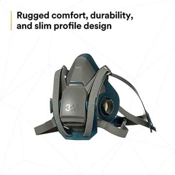 3M Rugged Comfort Quick Latch Half Facepiece Reusable Respirator 6501QL, NIOSH, Cool Flow Exhalation Valve, Bayonet Connection, Silicone Face Seal, Gases, Vapors, Dust, Maintenance, Construction, S