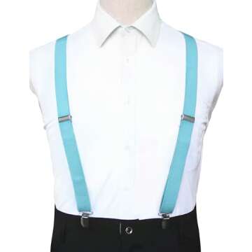 Baby Blue Men's Suspender Braces with Strong Clips