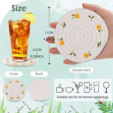 GeeRic 4 Pcs Bar Coasters for Drinks, Handmade Braided Woven Drink Coaster Set, Beermat Beverage Coaster 4.3” Non Slip Coasters, Fruit Printing